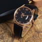 Men's Rose Gold Case, Black Skeleton Dial, Black Leather Strap, Date Watch KLMO103B