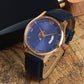 Men's Rose Gold Case, Blue Skeleton Dial, Blue Leather Strap, Date Watch KLMO103A