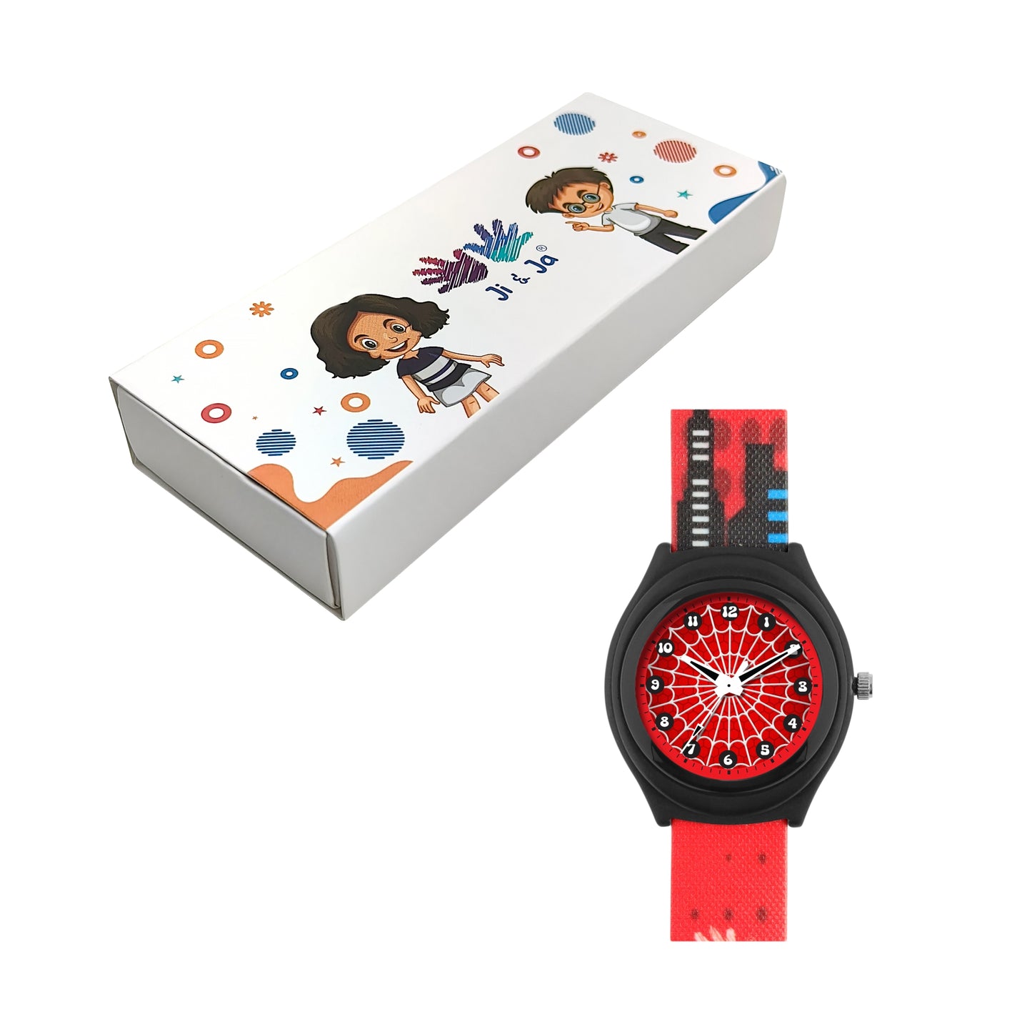 Kids’ Red Spider Web Theme Analog Watch with Silicone Strap - JJ215