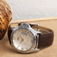 Men's Two-tone, Silver Skeleton Dial, Brown Leather Strap, Date Watch KLMO103D