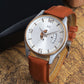 Men's Two-tone, Silver Skeleton Dial, Brown Leather Strap, Date Watch KLMO103D
