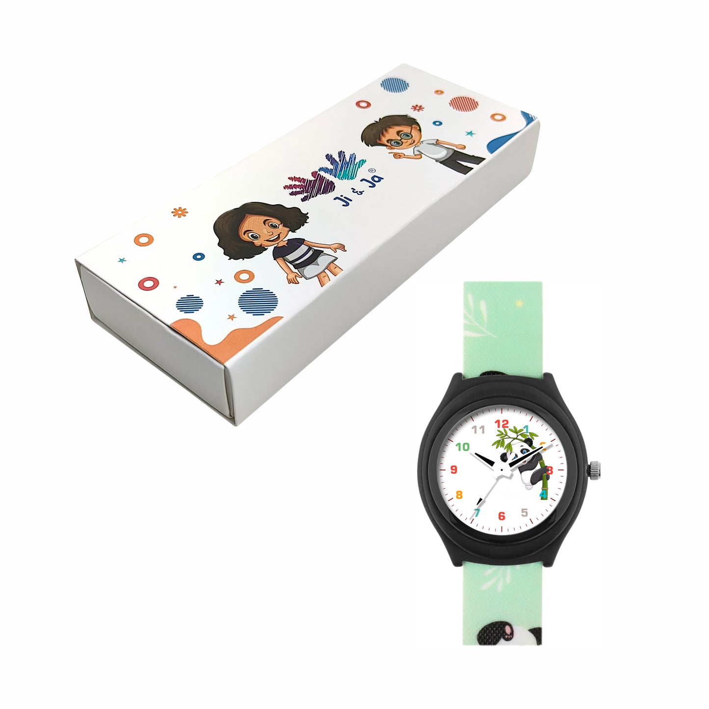 Kids’ White Dial Analog Watch with Black Case and Panda Print Silicone Strap - JJ224