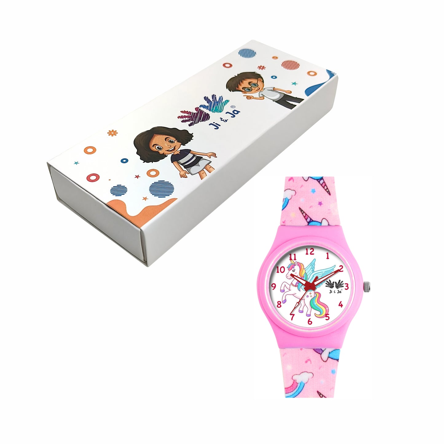 Kids’ White Dial Analog Watch with Unicorn Print Silicone Strap - JJ206