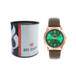 Men’s Green Dial Rose Gold Case Analog Watch with Brown Leather Strap