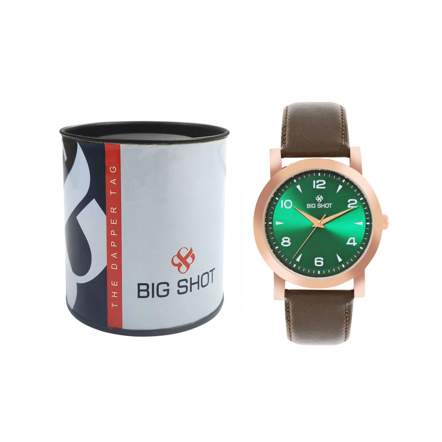 Men’s Green Dial Rose Gold Case Analog Watch with Brown Leather Strap