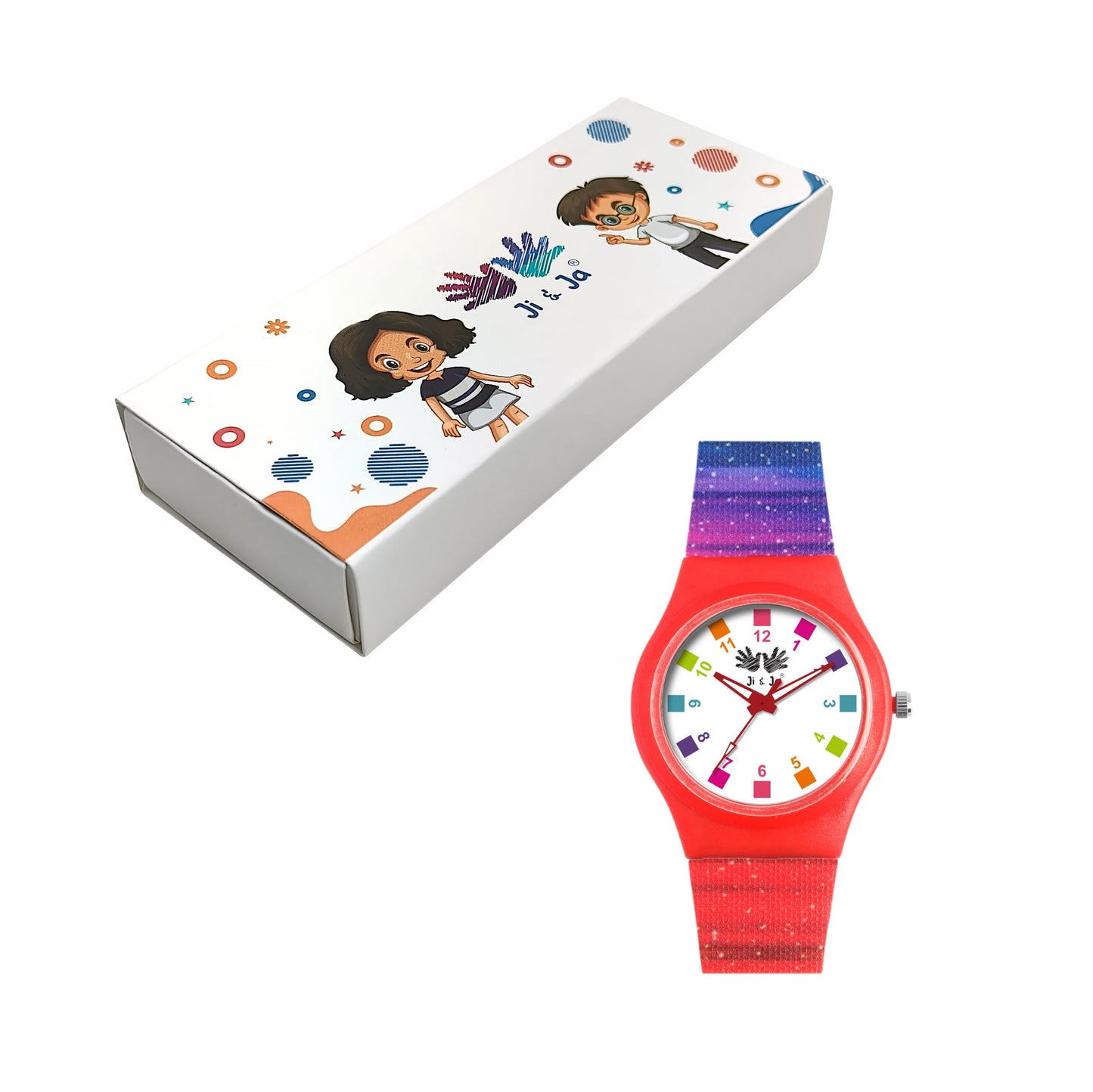 Kids’ White Dial Analog Watch with Rainbow Silicone Strap - JJ204