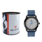 Men’s Analog Watch – Grey Textured Dial with Blue Strap & Blue Hands - BSM008C