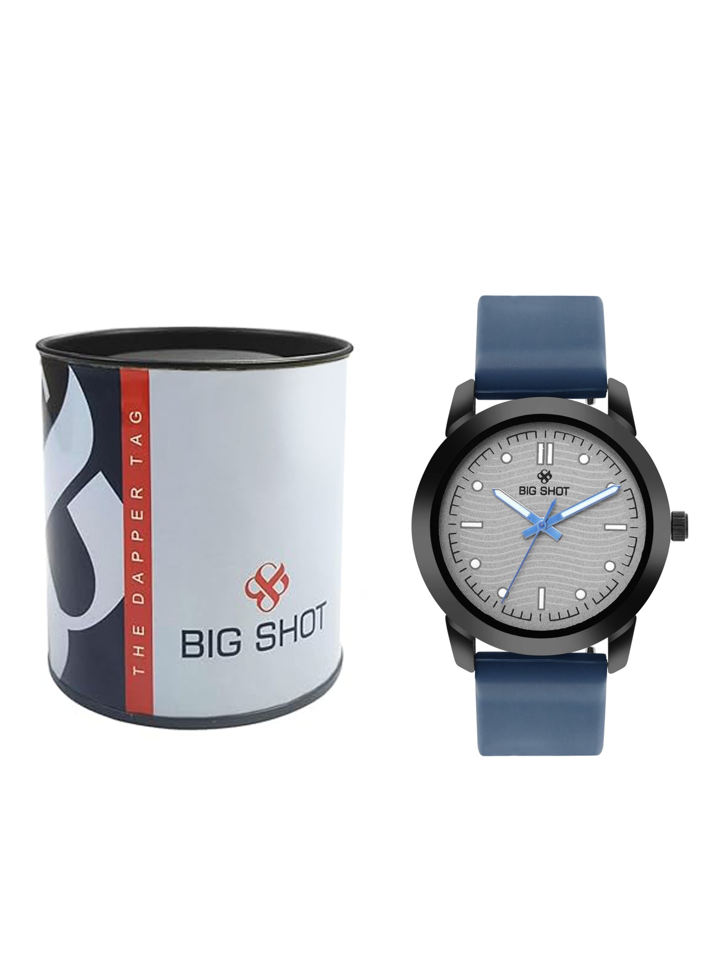 Men’s Analog Watch – Grey Textured Dial with Blue Strap & Blue Hands - BSM008C
