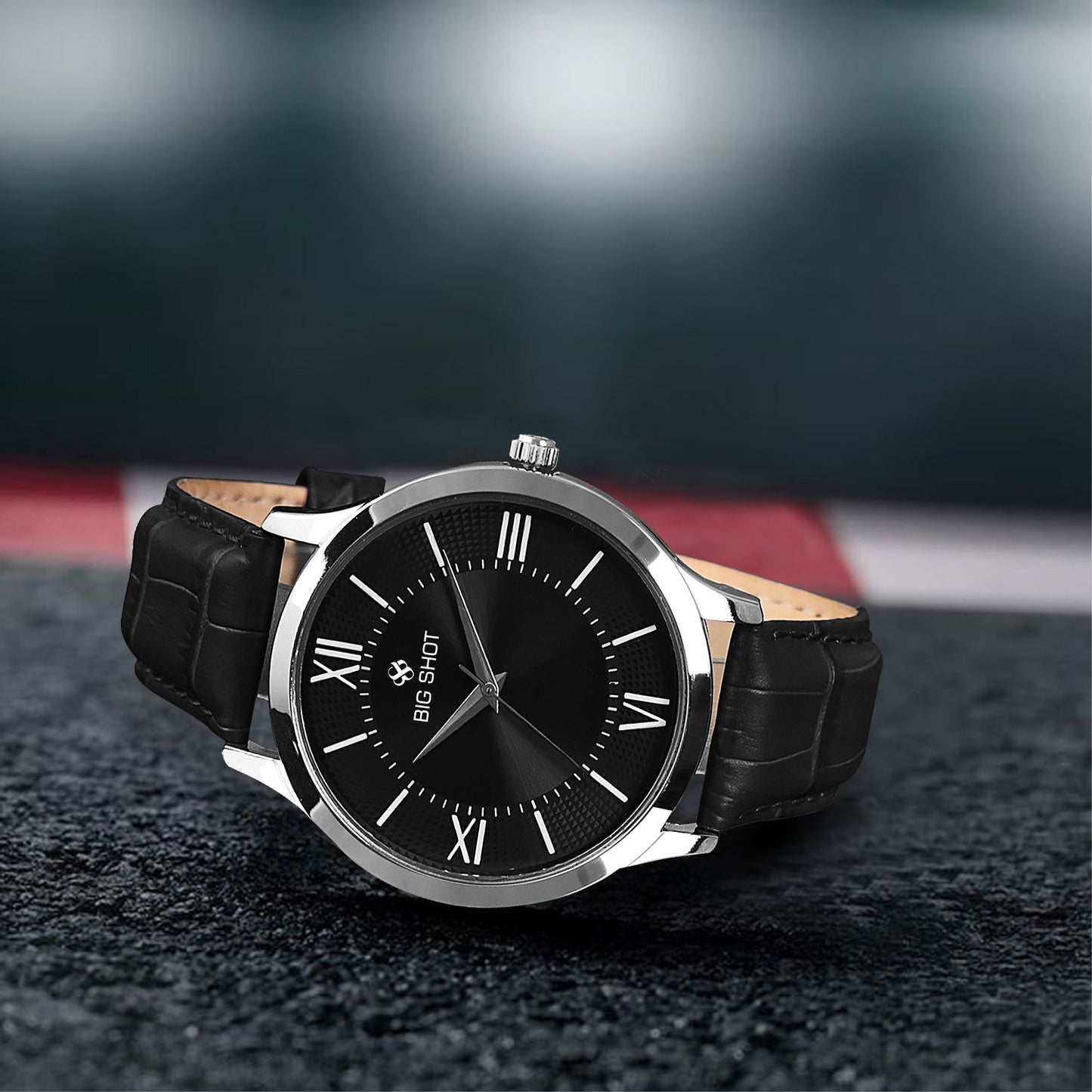 Men’s Black Dial with Roman Markers & Black Leather Strap Analog Watch - BSM064C