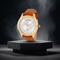 Men Rose Gold Case Silver Skeleton Dial Brown Croco Leather Strap Day-Date Watch LWM111D