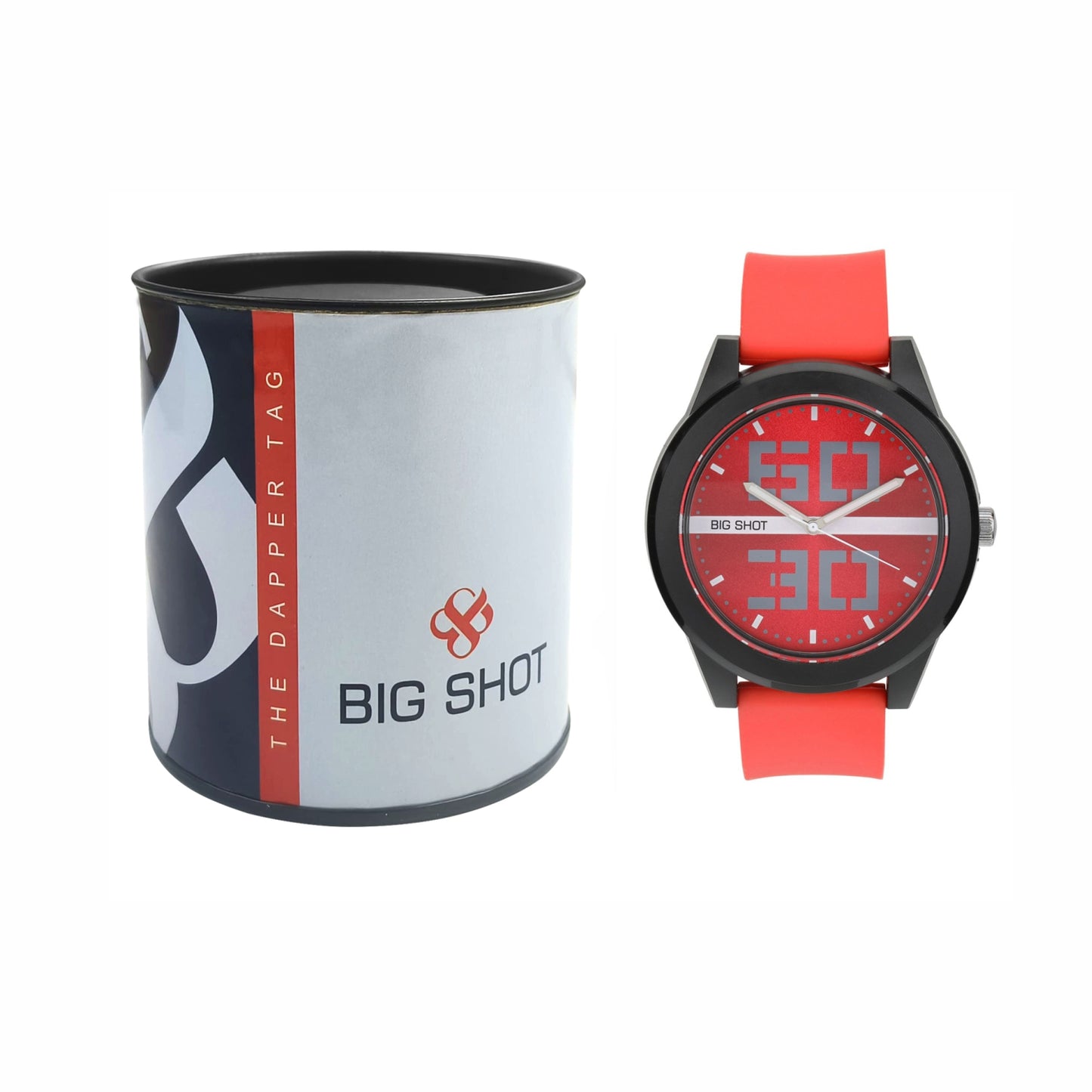 Men’s Bold Red Dial Analog Watch with Black Case & Red Strap - BSM020D