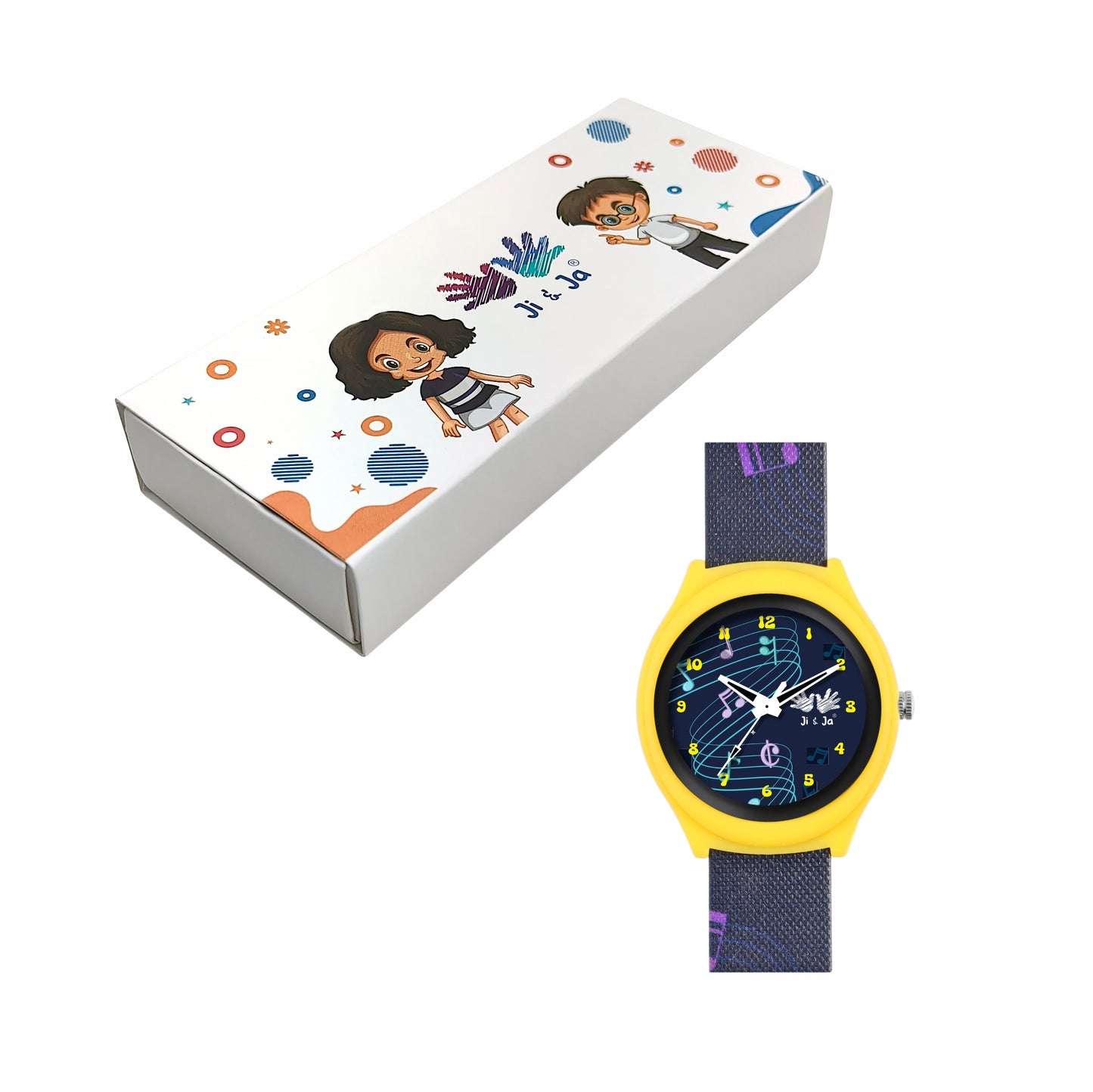 Kids’ Black Dial Analog Watch with Musical Notes Silicone Strap - JJ208