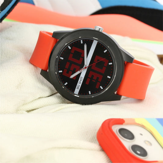 Men’s Sporty Black Dial with Red Silicone Strap Analog Watch - BSM020F