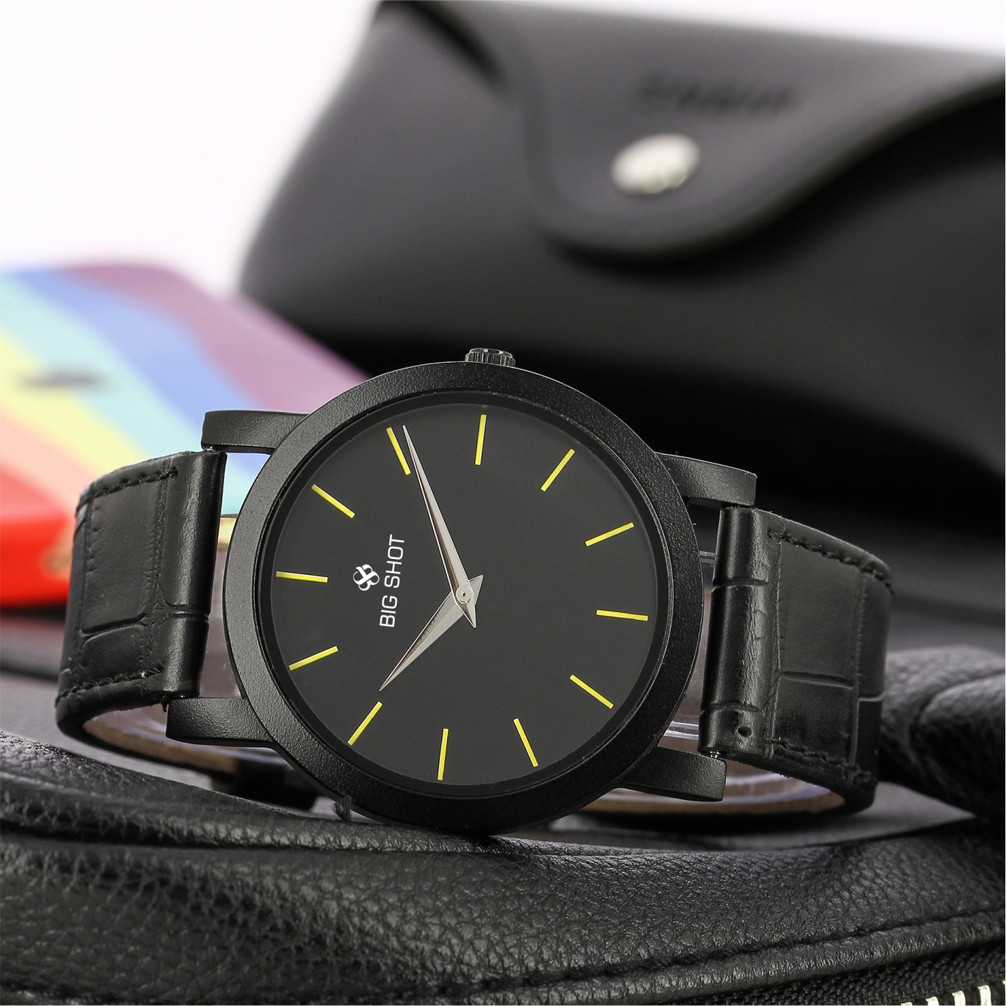 Men’s Black Dial Minimalist Analog Watch with Leather Strap - BSM015H