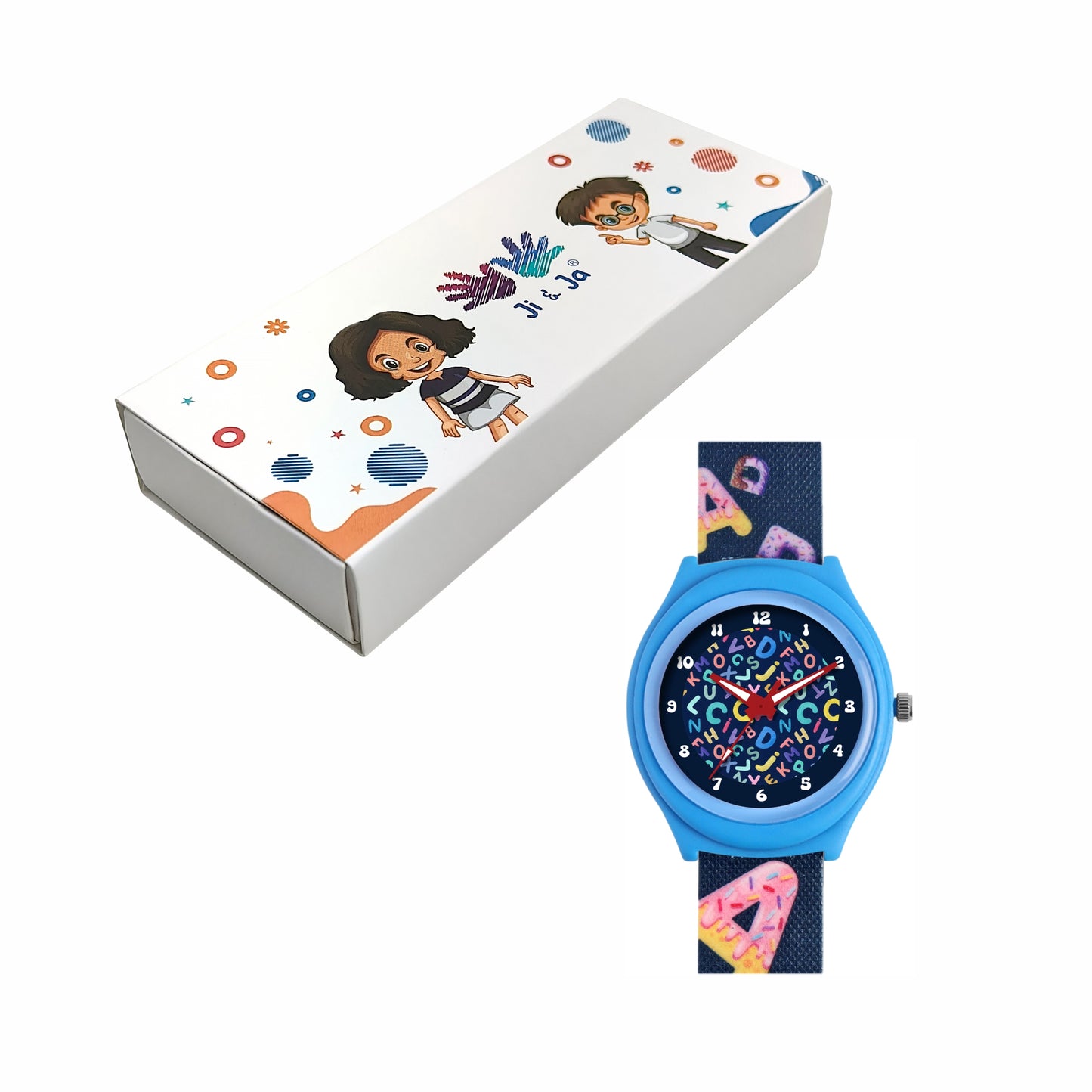 Kids’ Fun Alphabet Theme Analog Watch with Blue Case & Silicone Strap - JJ212