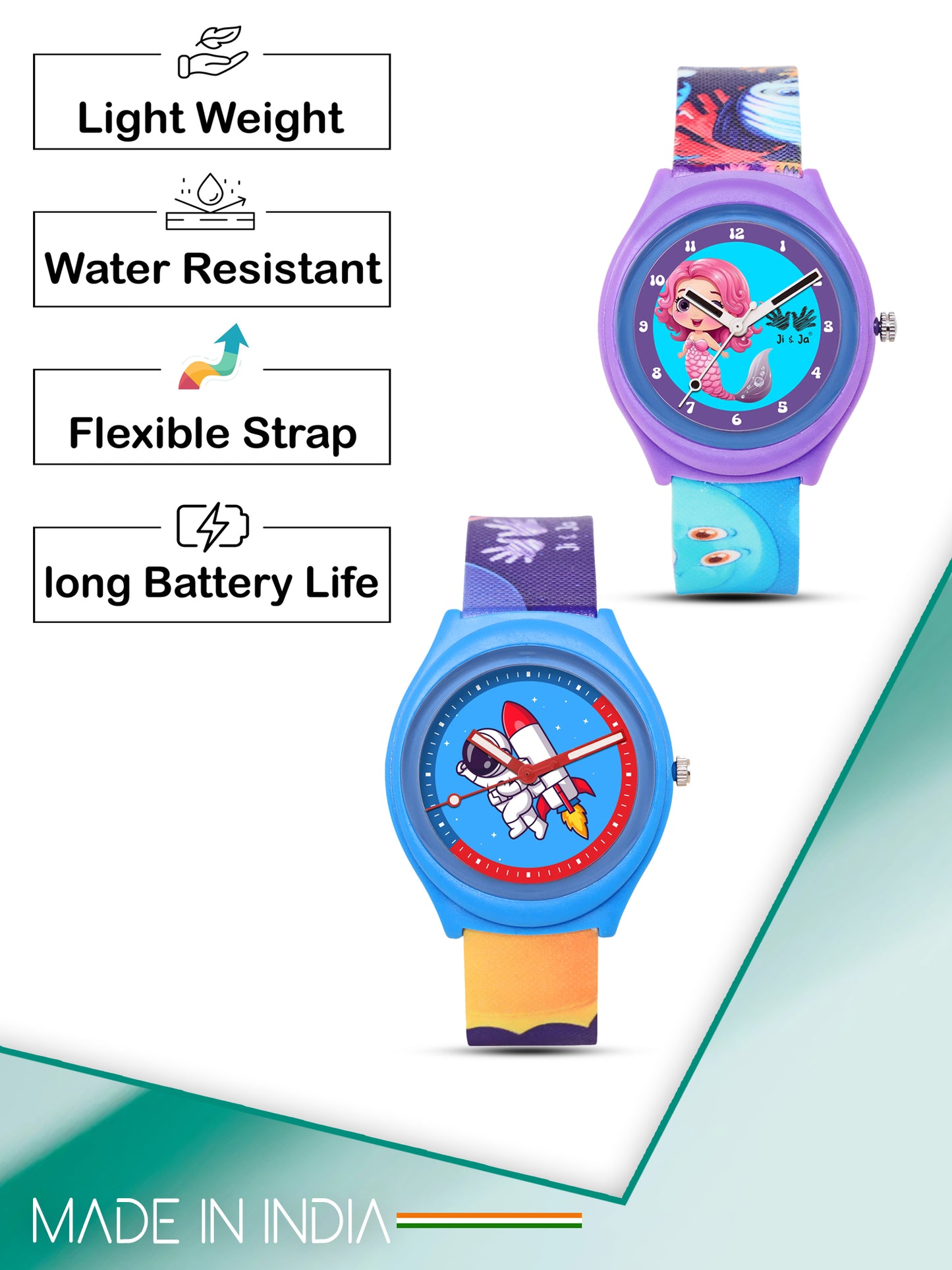Kids’ Combo Pack Analog Watches – Astronaut Rocket Theme & Mermaid Cartoon Design - JJ115118