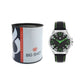 Men’s Black Dial with Green Accents and Black Leather Strap Analog Watch - BSM073G