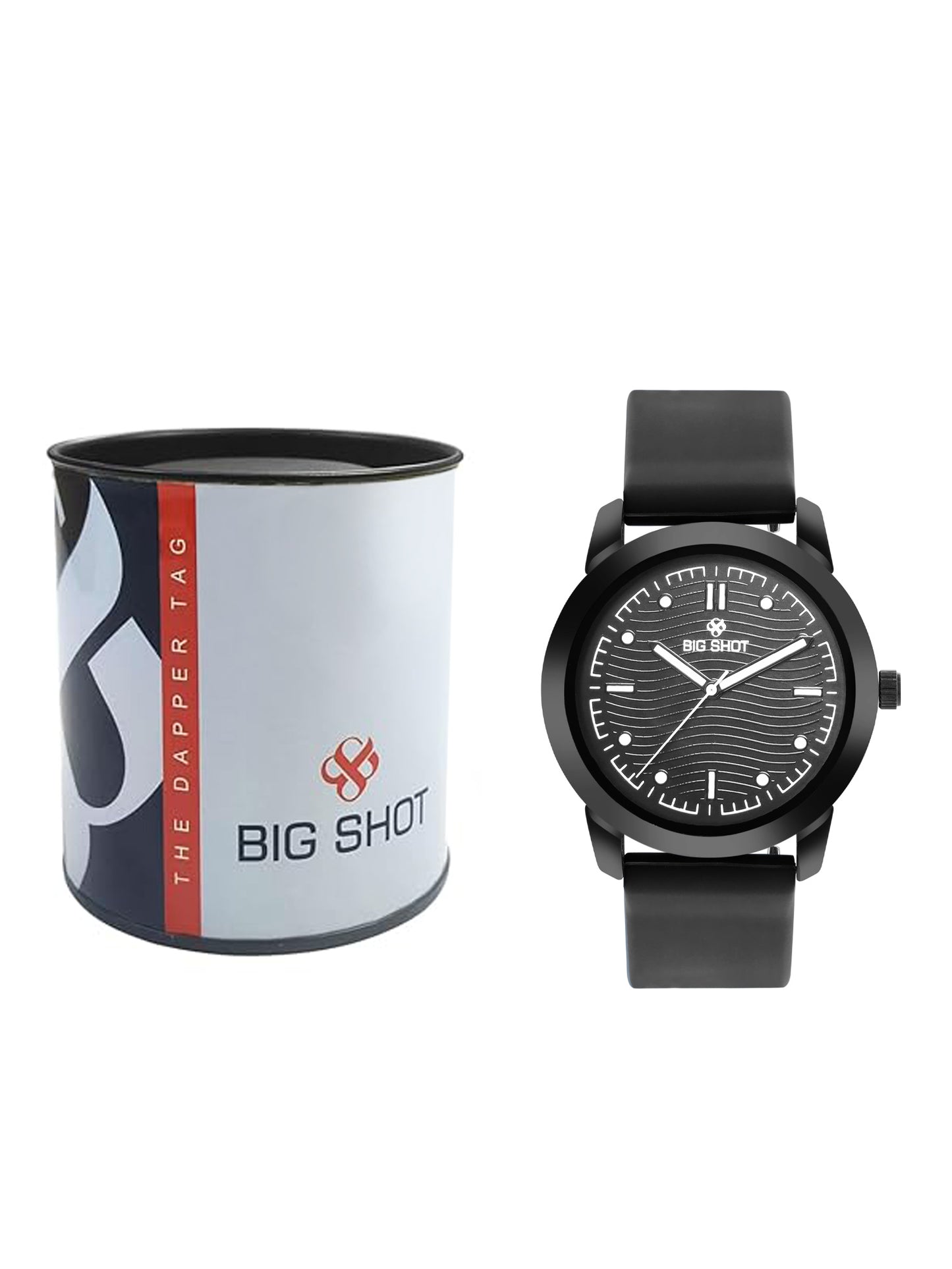 Men’s Analog Watch – Black Dial with Textured Pattern & Black Strap - BSM008B