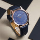 Men's Rose Gold Blue Leather Strap Watch BSM002D
