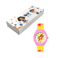 Kid’s White Dial Analog Watch with Pink Case & Yellow Printed Silicone Strap - JJ229