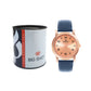 Men’s Rose Gold Dial Analog Watch with Navy Blue Leather Strap - BSM005E