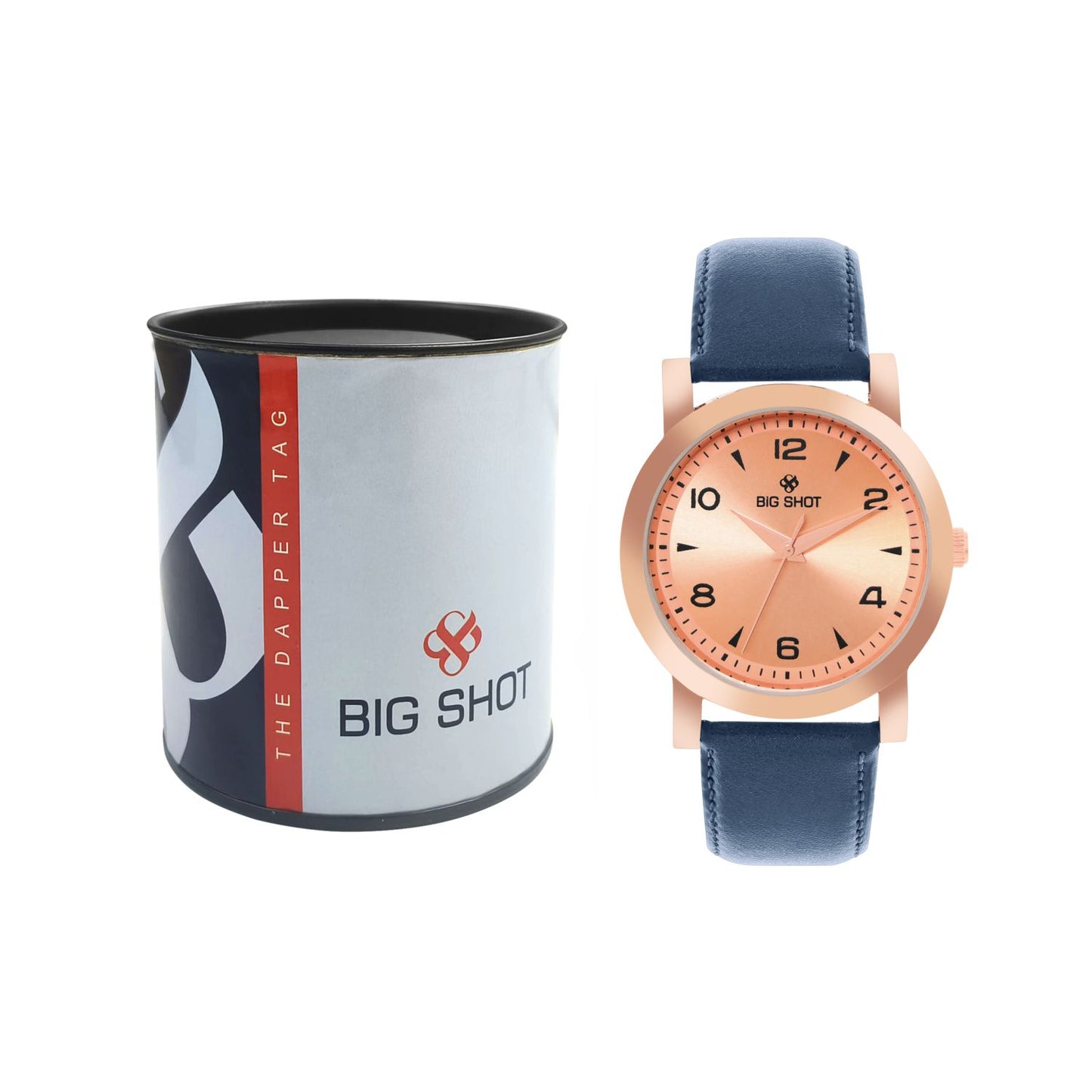 Men’s Rose Gold Dial Analog Watch with Navy Blue Leather Strap - BSM005E