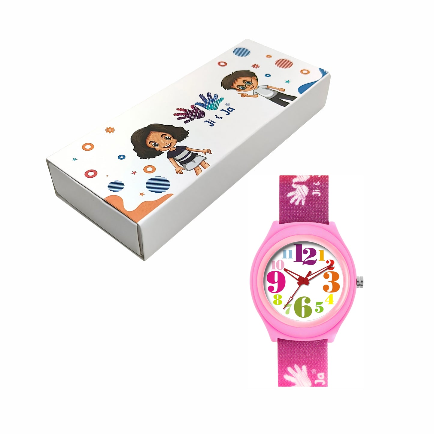 Kids’ White Dial Analog Watch with Pink Case and Multicolor Strap - JJ225