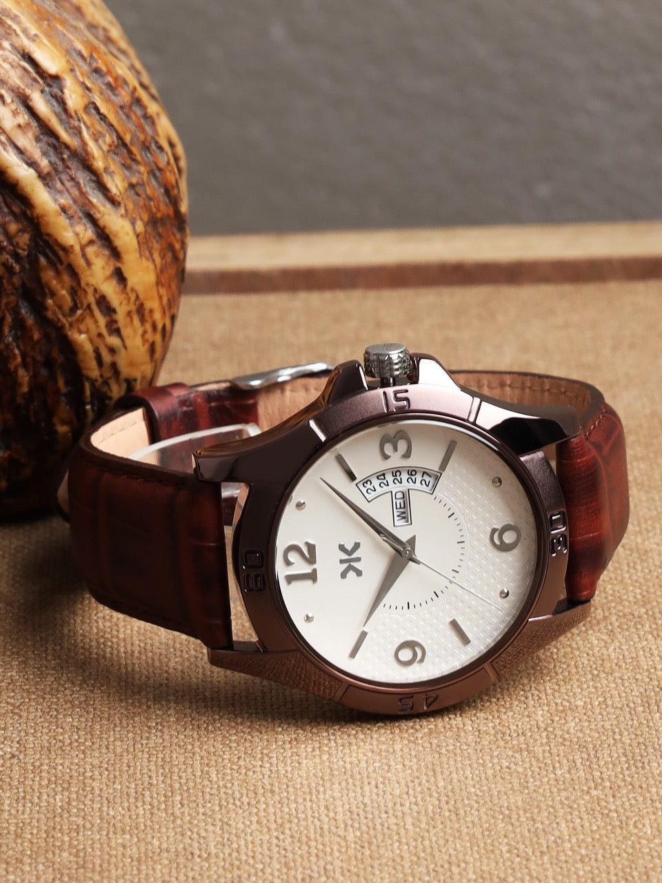 Men's Brown Croco Leather Strap Day-Date Watch KLM101A