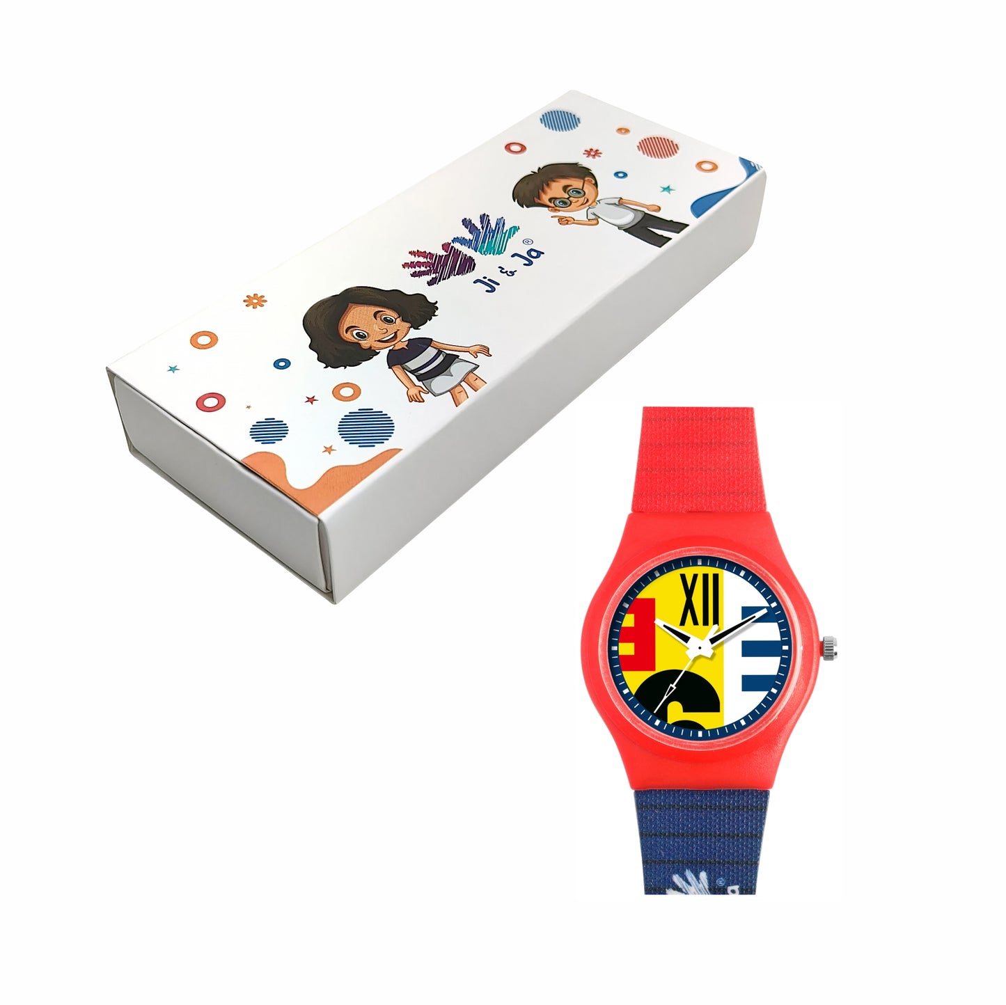 Kids’ Colorful Dial Analog Watch with Red & Blue Silicone Strap - JJ203