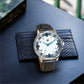 Men’s White Textured Dial with Black Leather Strap Analog Watch - BSM073E