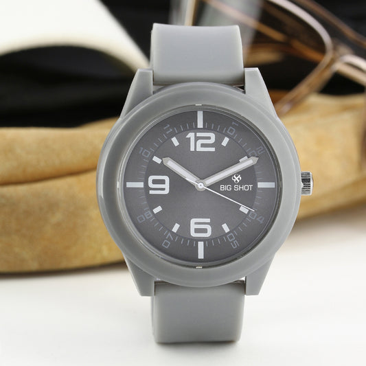 Men’s Grey Analog Watch with Bold Dial & Silicone Strap - BSM021B