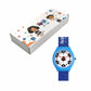 Kid’s White Dial Analog Watch with Soccer-Themed Blue & Black Silicone Strap - JJ227