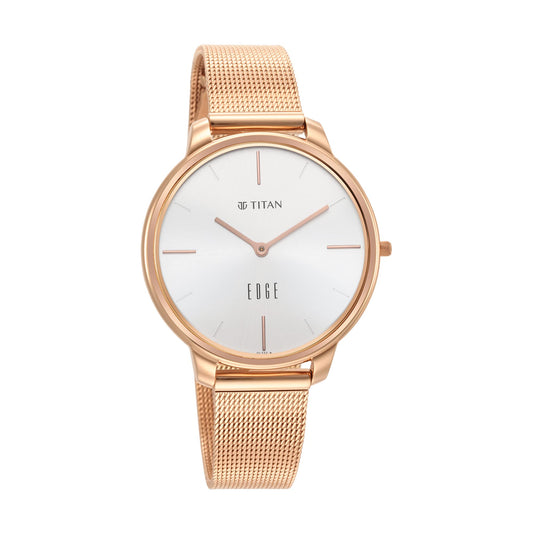 Analog Women Stainless Steel Ladies Edge Silver Dial Watch-2654Wm01/Nr2654Wm01, Band Color-Rose Gold