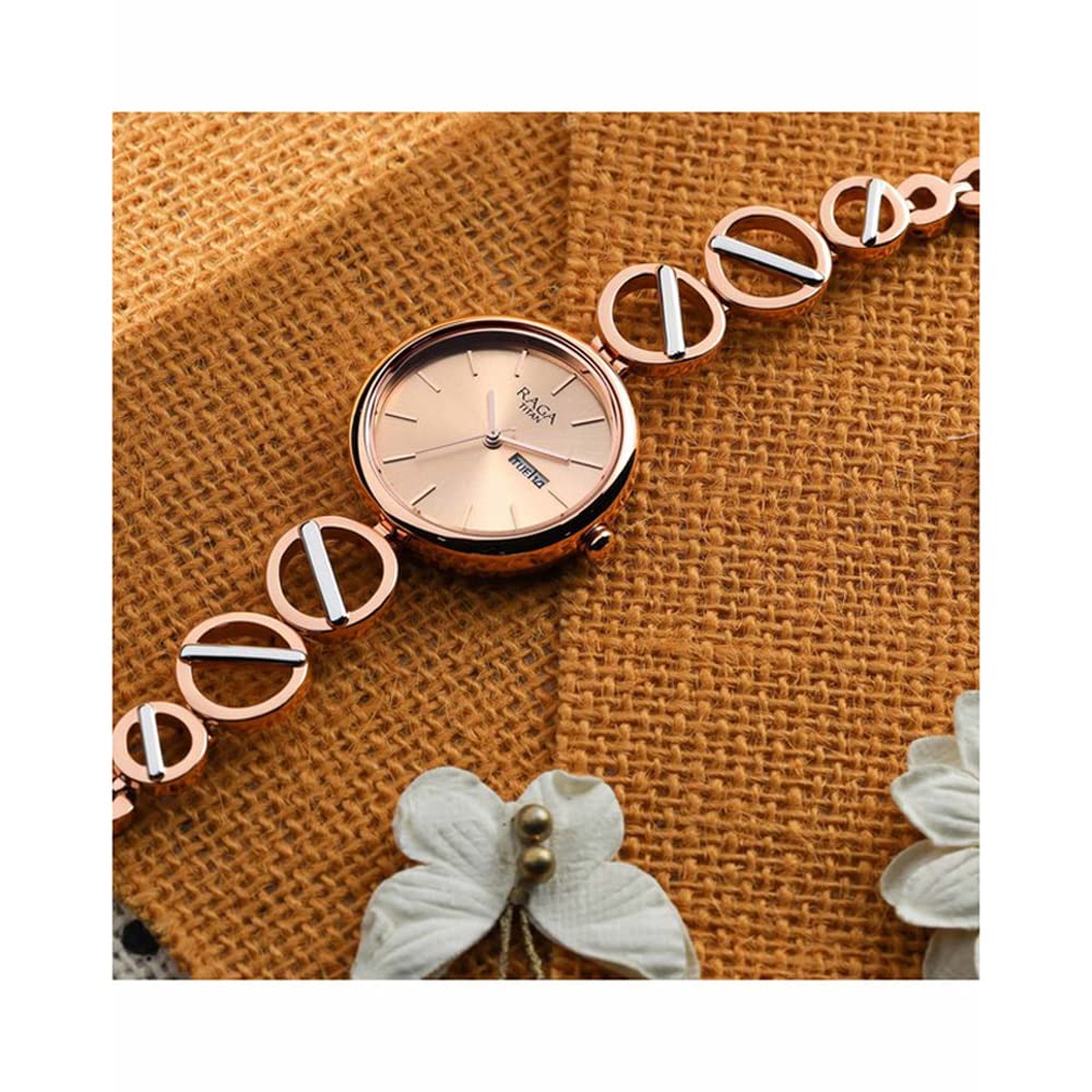 Metal Rose Gold Dial Analog Watch for Women -Nr2644Km02, Band Color-Rose Gold by Titan