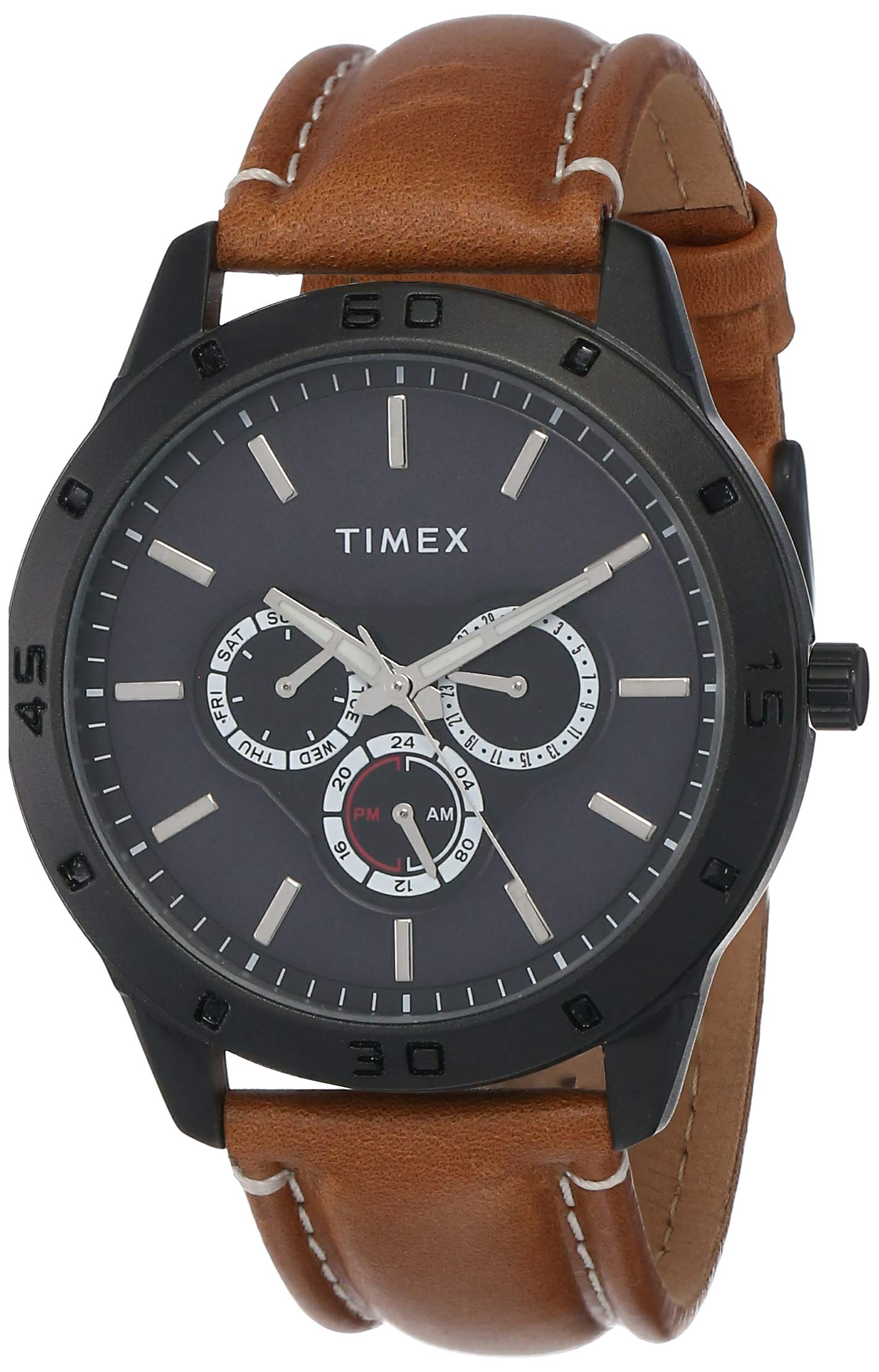 Analog Black Dial Men's Watch-TW000U913 Genuine Leather, brown Strap