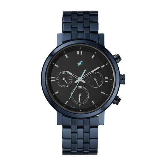 Men Stainless Steel Analog Black Dial Watch-3287Km04, Band Color-Blue by Fastrack