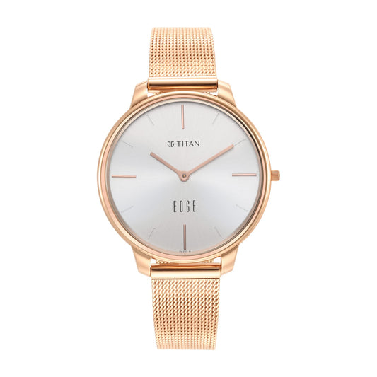 Analog Women Stainless Steel Ladies Edge Silver Dial Watch-2654Wm01/Nr2654Wm01, Band Color-Rose Gold