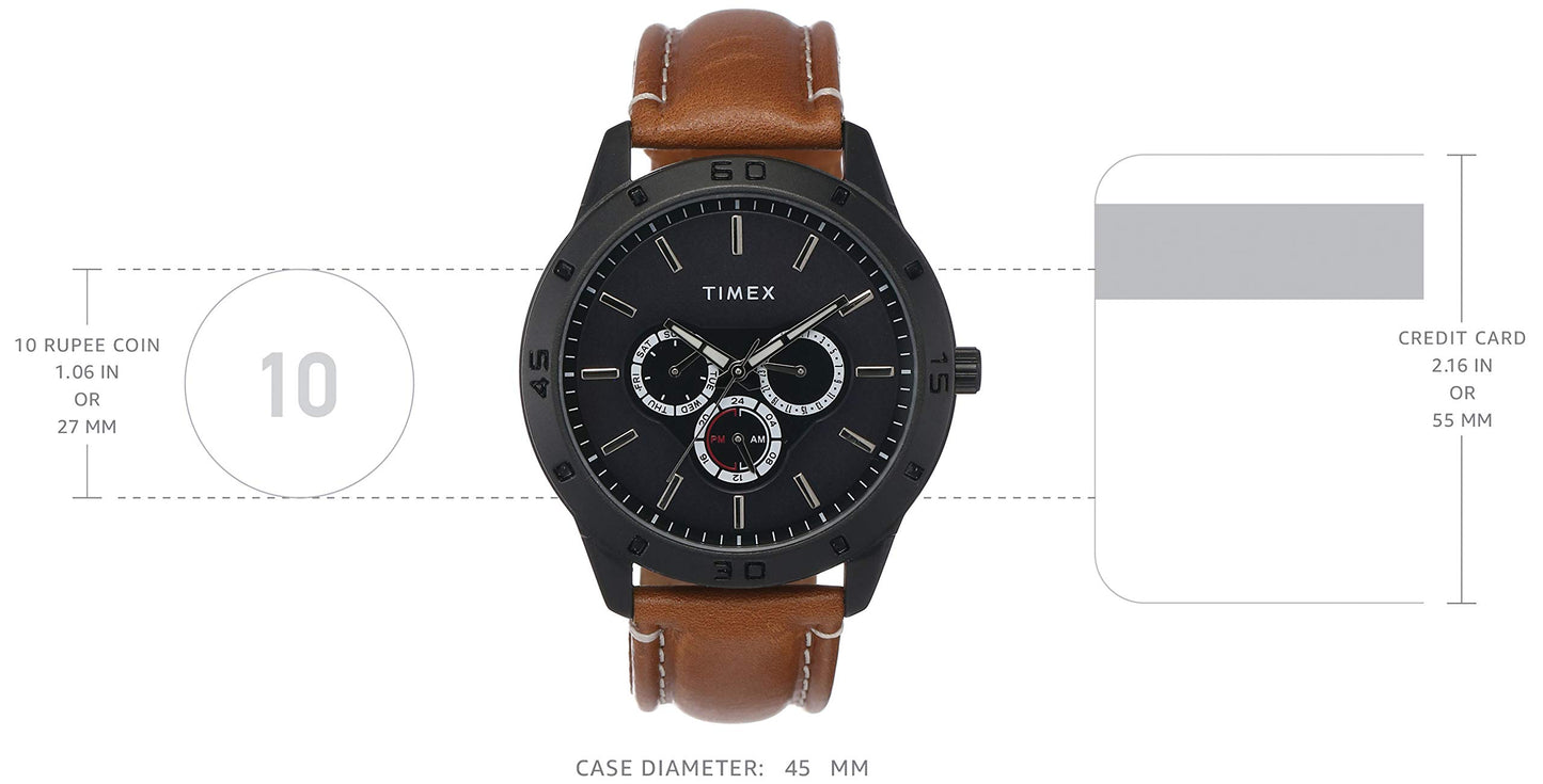 Analog Black Dial Men's Watch-TW000U913 Genuine Leather, brown Strap
