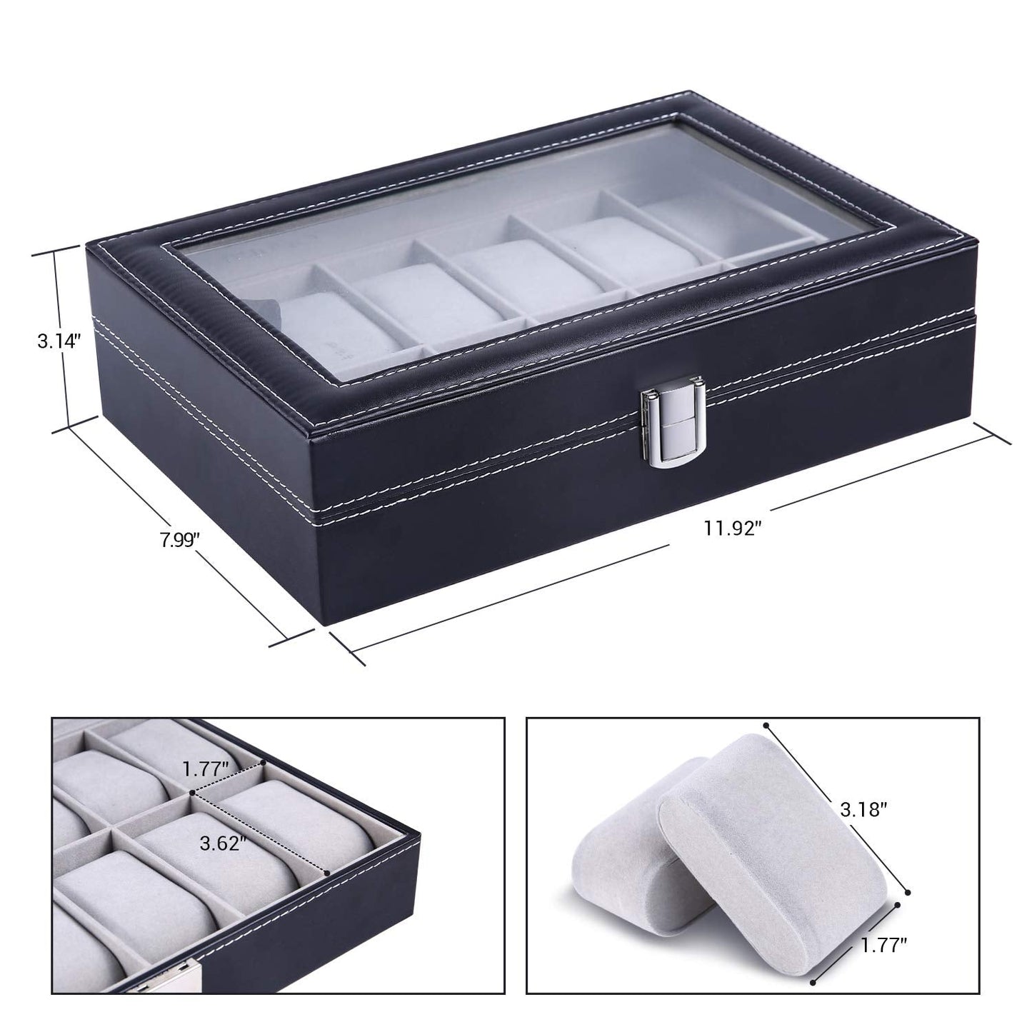 Wrist Watch Organizer Case In 12 Slots for Men and Women