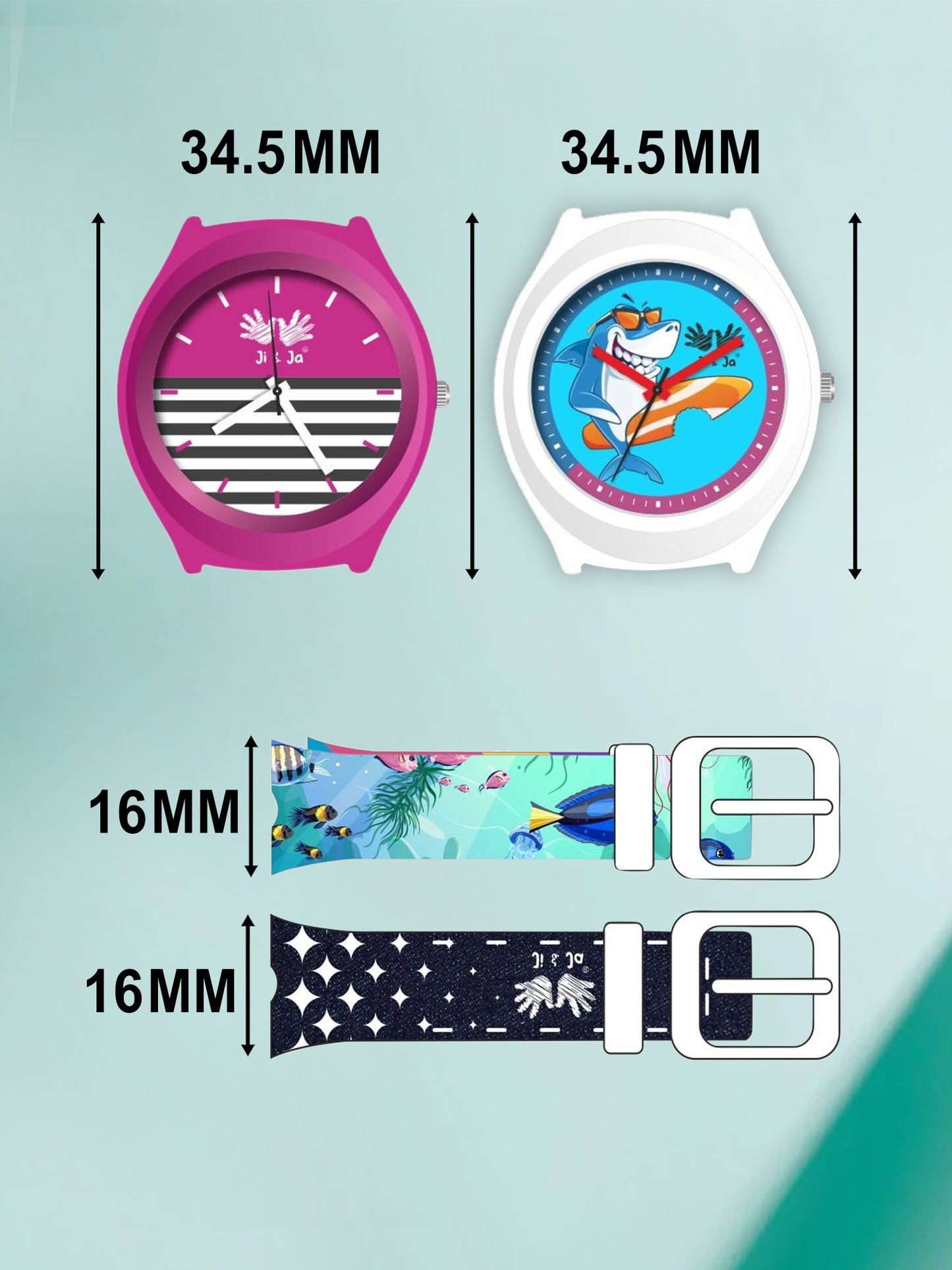 Kids’ Combo Pack Analog Watches – Pink Stripes Design & Shark Surf Cartoon Theme - JJ116102