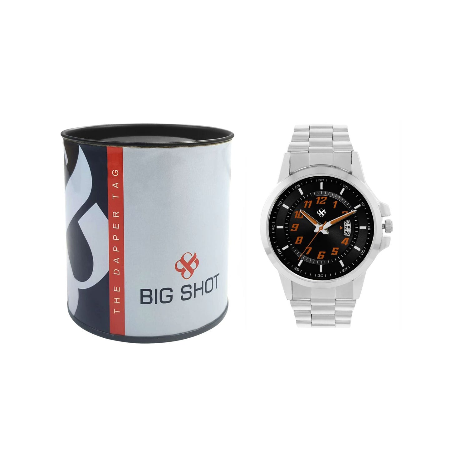 Men’s Black Dial Analog Watch with Silver Metal Strap & Date Display - BSM070B