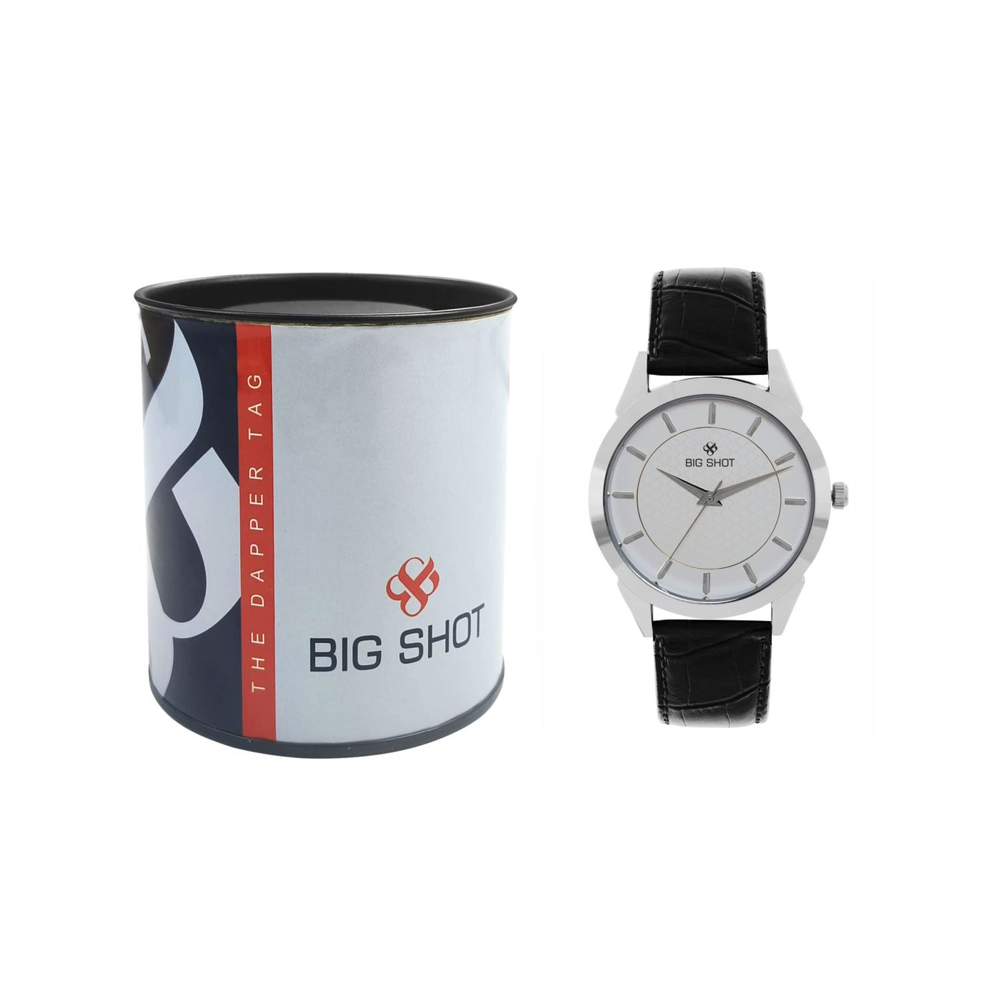 Men’s Silver Dial with Black Leather Strap Analog Watch - BSM068B