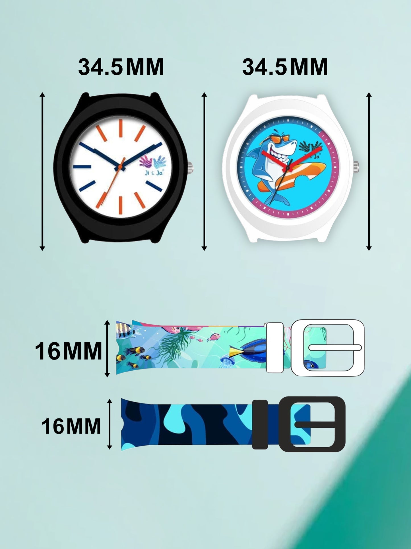 Kids’ Combo Pack Analog Watches – Camouflage Style & Shark Cartoon Design - JJ114116