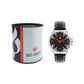 Men’s Sporty Black Dial Analog Watch with Orange Accents & Black Leather Strap - BSM073C