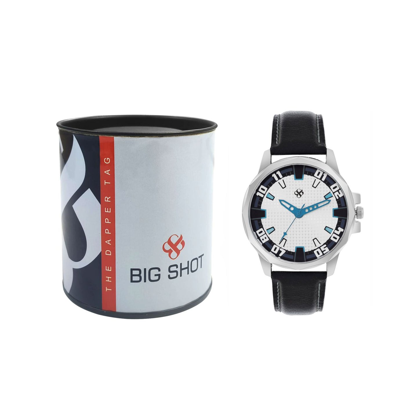 Men’s White Textured Dial with Black Leather Strap Analog Watch - BSM073E