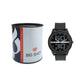 Men’s Black Dial Analog Watch with Digital-Style Markers & Black Silicone Strap - BSM020E