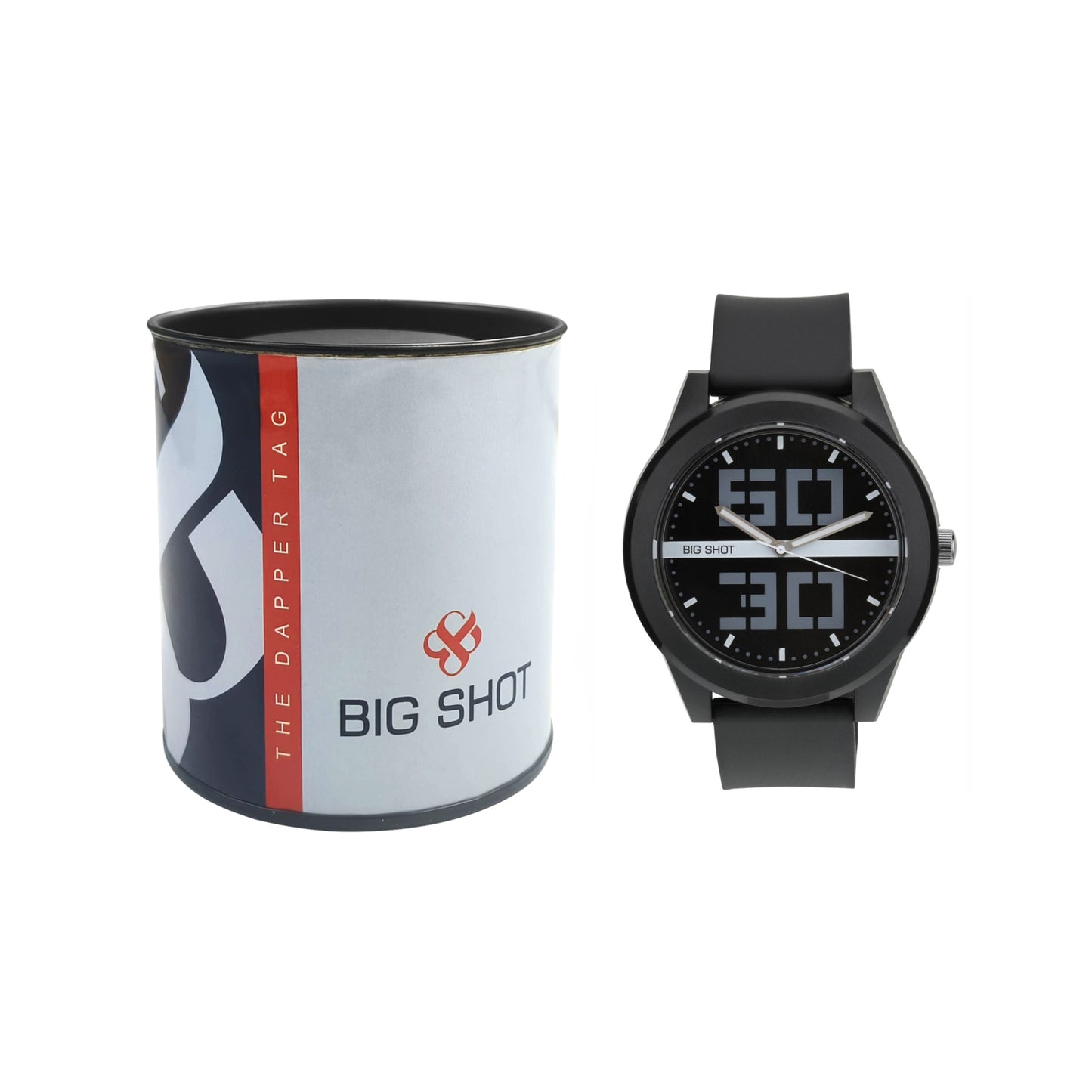 Men’s Black Dial Analog Watch with Digital-Style Markers & Black Silicone Strap - BSM020E