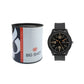 Men’s Black Dial Analog Watch with Golden Numerals & Black Silicone Strap - BSM021A