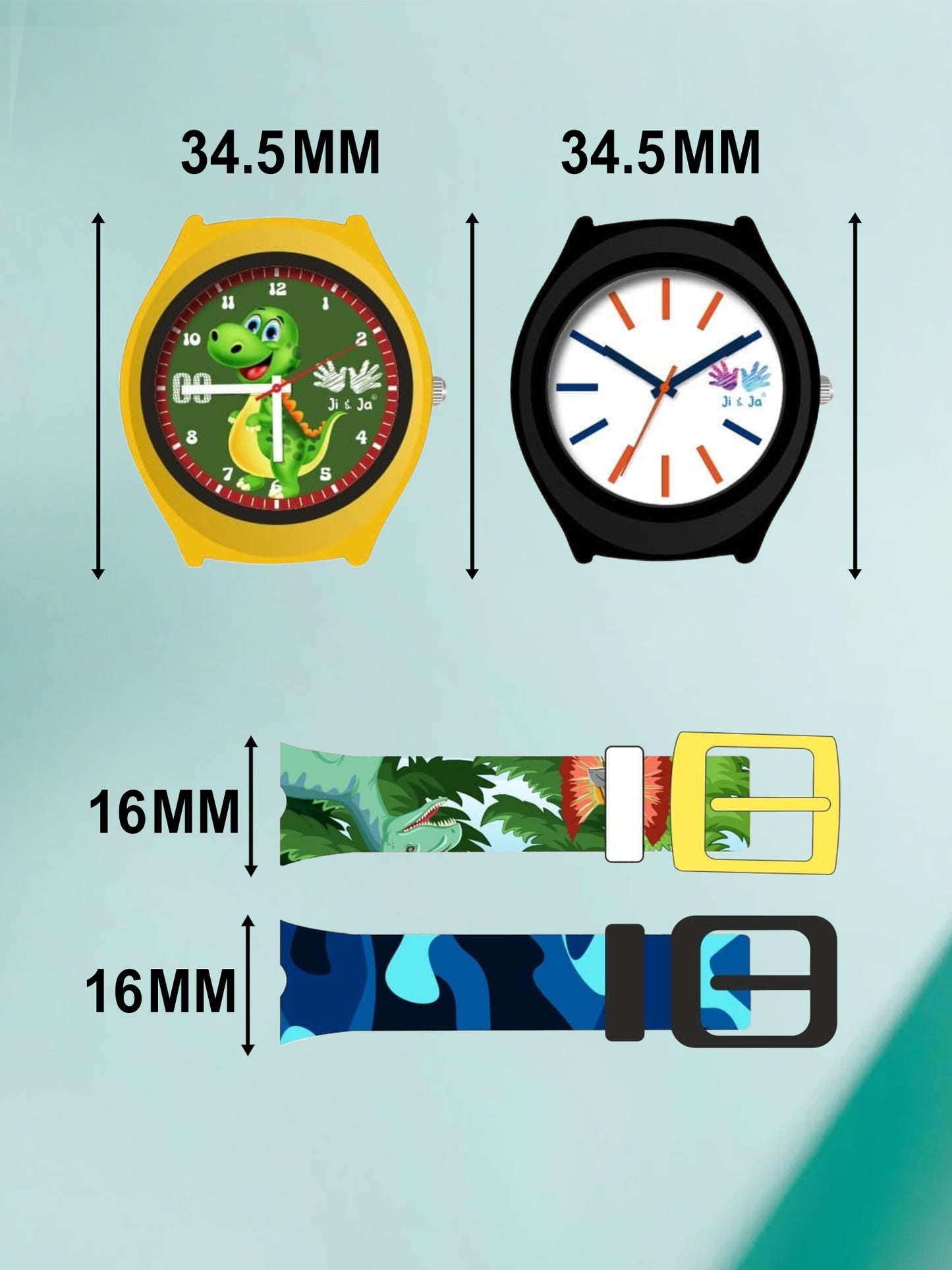 Kids' Combo Pack Analog Watches – Green Dinosaur Adventure & Blue Camouflage Sports - JJ120114