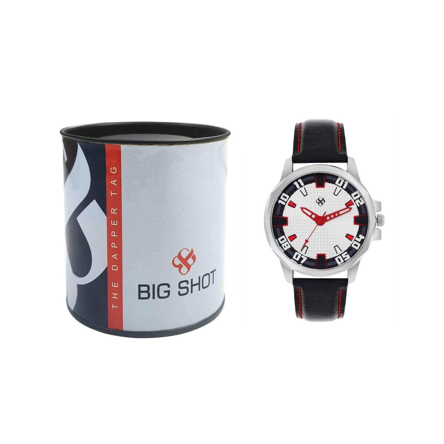 Men’s White Dial with Black Leather Strap Analog Watch - BSM073A